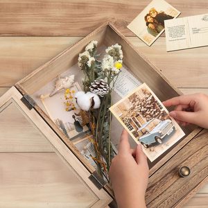 DX Designs <strong>10x12</strong> Inch Wooden Shadow Box <strong>Frame</strong> with Glass Door &amp; Drawer, Wall Display for Photos, Dried Flowers &amp; Small Keepsakes - Product Image 4