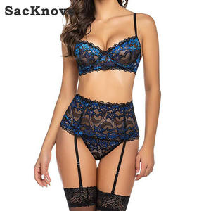SacKnove S191 Usine <span class=keywords><strong>Pas</strong></span> <span class=keywords><strong>Cher</strong></span> Prix Fantaisie Belle Nuisette Femmes Dentelle Fendue 3 pièces Costume Jarretière Avec Lingerie Ensemble Sex Wear - Product Image 1