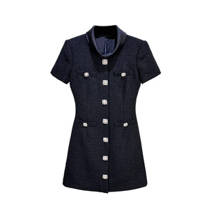 Nuovo Prodotto Invernale: Mini Abito <span class=keywords><strong>Nero</strong></span> Vintage da Donna con Colletto Alto, <span class=keywords><strong>Maniche</strong></span> <span class=keywords><strong>Corte</strong></span> e Strass - Product Image 1