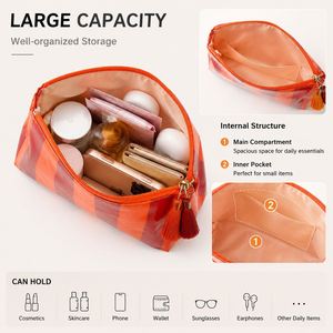 Custom PVC Striped Cosmetic <b>Bag</b> <b>Waterproof</b> Makeup Pouch Travel Toiletry Organizer Large Capacity Zipper Storage <b>Bag</b> with Tassel - Product Image 4