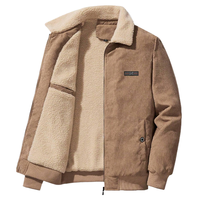 Blouson Homme Vintage Doublé Polaire Col Rabattu Imprimé Mode Broderie Décontracté Daim Velours Épais Chaud Coupe-Vent