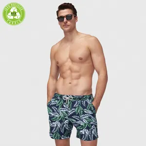 Benutzer definierte Druck Logo Badehose schnelle Haut Stoff Stretch Bades horts Junge Herren Beach Board Shorts mit Taschen
