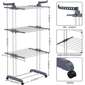3 tendederos grandes de pie plegables, ajustables, retráctiles y desmontables con barras - Product Image 2