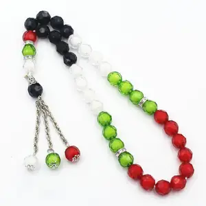 UAE Kuwait Palestine Flag Colored Rosary Acrylic Muslim Prayer Beads Tasbih Islam Hand Beads