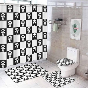Rideau de Douche en Polyester à Carreaux Noirs et Blancs Effet Fantôme, Imprimé Numérique, Imperméable, Personnalisable, Vente en Gros, Moderne - Product Image 1