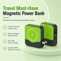 Banque d'alimentation magnétique multifonction ODM/OEM 10000mAh 22.5W avec charge filaire 15W et charge sans fil, affichage numérique en temps réel, directement de l'usine