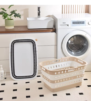 Cesto de Roupa Suja Retangular Vertical Portátil de Plástico Impermeável com Pernas Dobráveis e Três Camadas para Armazenamento no Banheiro