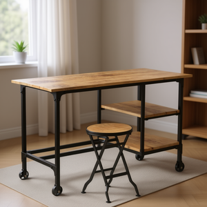 Solid Mango Wood Computer Desk With <b>Black</b> Finish Powder Coated Steel <b>Frame</b> 48 X 24 Inches Home Office Furniture - Product Image 2