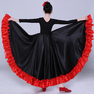 Falda de Baile Flamenco Española Roja de 720 Grados con Volantes, Falda de Satén, Disfraz de Danza del Vientre <span class=keywords><strong>para</strong></span> Niñas - Product Image 4