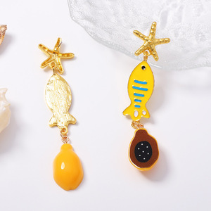 Boucles d'oreilles pendantes longues en forme d'étoile et de poisson doré, plaquées or, style vintage, pour Halloween, bijoux fantaisie, simplicité et personnalité - Product Image 6