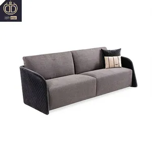 Foshan sofa mebel rumah desainer kualitas premium bespoke kulit matte kain kulit hitam dan abu-abu Italia