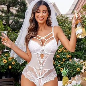 Set di Lingerie Sexy con Apertura all'Inguine, <span class=keywords><strong>Top</strong></span> in Pizzo e Slip per Donna, Completo Intimo Trasparente Bianco e <span class=keywords><strong>Nero</strong></span> - Product Image 1