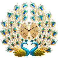 Pfauen-Wanduhr für Wohnzimmer, Kreative, Leise, Schlichte Dekoration, Europäische Wanduhr aus Schmiedeeisen