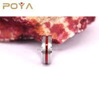 POYA Jewelry Bague de mariage en tungstène brossé 8mm pour hommes femmes rouge rainuré centre biseauté bord rouge anodisé intérieur en aluminium