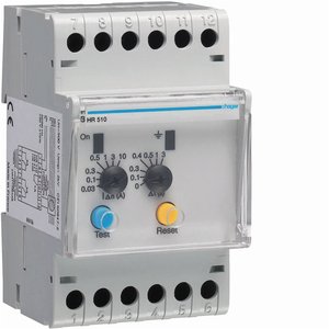 Relè differenziale Hager HR510 Tipo A 0.03-10A Modulo 1 DIN Protezione con ritardo temporizzato regolabile - Product Image 1