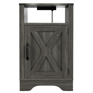 Farmhouse Nightstand Side <b>Table</b> Wooden Rustic <b>Tall</b> Bedside With Electrical Outlets Charging Station Dark - Product Image 3