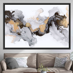 Printed <b>Canvas</b> Artwork: Gray Marble Print, Modern Wall Decor,BLACK <b>FRAMED</b> <b>CANVAS</b> - Product Image 3