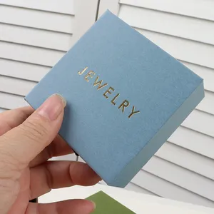 Logo personalizzato piccolo cassetto blu scatola di collana di gioielli con anello in cartone di carta