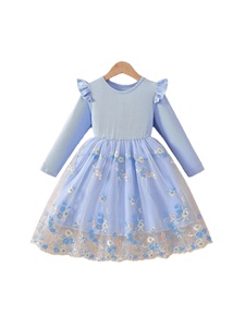 Robe longue à manches longues pour filles, style <span class=keywords><strong>princesse</strong></span>, douce, à fleurs, à volants, patchwork, en maille, pour le printemps et l'automne - Product Image 6