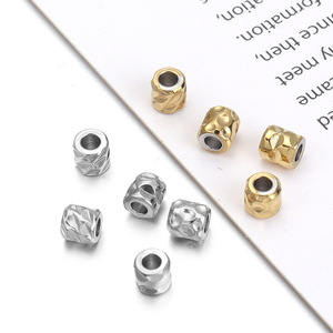 Stainless Steel Cylindrical Spacer <b>Beads</b> Gold Plated Rectangle Meander Pattern <b>For</b> <b>Bracelet</b> Making - Product Image 2