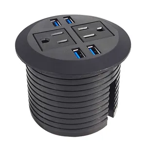 US standard multiple 2 outlet power round grommet socket with 4 USB charger tabletop extension power strip