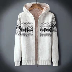 2022 suéter personalizado para <span class=keywords><strong>hombre</strong></span> con cremallera Tweed dentro de prendas de punto abrigo Otoño Invierno grueso <span class=keywords><strong>cuello</strong></span> levantado Jacquard cárdigan de punto suéter - Product Image 4