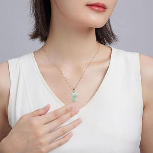 จี้หยกธรรมชาติสีเขียวอ่อนรูปแมวนำโชค ประดับเงินแท้ S925 สำหรับผู้หญิง พร้อมใบรับรอง D230 - Product Image 4