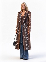 Manteau long élégant Zeyu à imprimé cerf hivernal, avec revers, luxueux, chaud, longueur intégrale, en fausse fourrure écologique pour femme, ODM / OEM