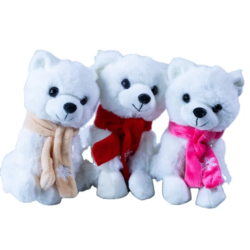 Großhandel Geburtstags geschenke Schlafens zeit Spielzeug Super Soft Cute White Puppy Mit Schal Benutzer definierte Kuscheltiere Spielzeug Plüsch Teddy Hund