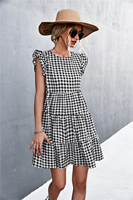 Robe Courte à Carreaux Rose pour Femme, Manches Volantées, Décontractée, Coupe Évasée, Vêtements d'Été – Fournisseur de Vêtements de Boutique en Gros