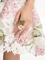 Cincin Bunga & Daun Cyclamen Enamel - Cincin Motif Bunga Berlapis Emas dengan Lukisan Tangan untuk Fashion Elegan Wanita