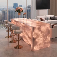 Îlot de cuisine élégant en marbre poli rétroéclairé, pierre naturelle rose, cristal de quartz rose, pour maison, villa, salon
