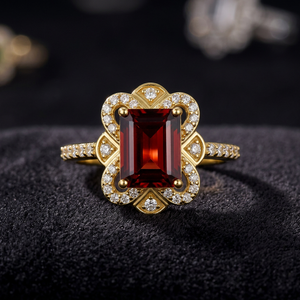 Gourik High Quality Gold Plated 925 <b>Silver</b> Luxury <b>Garnet</b> Gemstone Prong Cluster <b>Ring</b> Women's Classic Fine Party Certified - Product Image 3