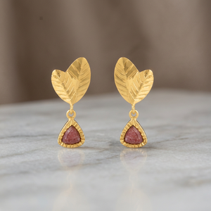 Pendientes Colgantes de Plata de Ley 925 con Cuarzo Fresa y Baño de Oro - Joyería de Moda para Mujer - Product Image 2