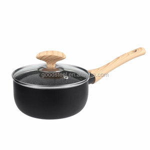 Ensemble de casseroles <span class=keywords><strong>en</strong></span> aluminium pressé de couleur mate antiadhésif effet marbre avec poignées <span class=keywords><strong>en</strong></span> bois peintes - Product Image 2