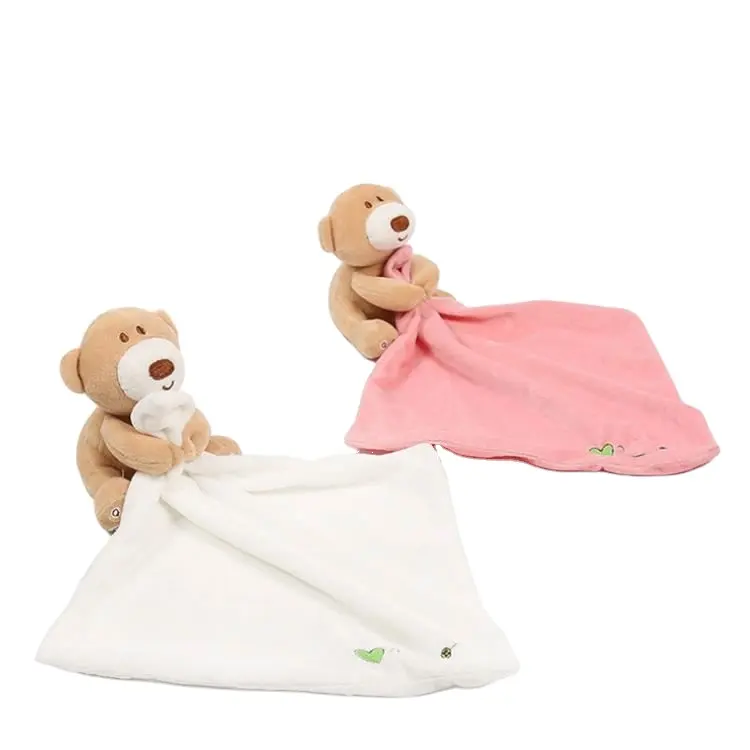 Cute bear baby care towel / super soft fabric doll Safety certification without hair Can Into mouth animal baby comforter towel