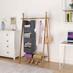 6 Tier Non-Woven Hanging Closet Organizer with 3 <b>Drawers</b> Side Pockets, Foldable Closet <b>Storage</b> <b>for</b> Bedroom Wardrobe Garment Rack - Product Image 5