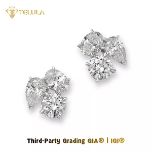 <span class=keywords><strong>Orecchini</strong></span> a lobo personalizzati con tre diamanti da laboratorio, <span class=keywords><strong>oro</strong></span> <span class=keywords><strong>vero</strong></span> 14K 18K, diamante sintetico certificato IGI - Product Image 1