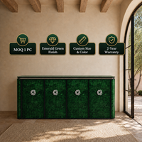 Buffet moderne de luxe en bois massif vert émeraude, 4 portes, texture texturée, rangement écologique, salle à manger, salon