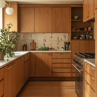 Vermonhouzz Armoire de cuisine en bois massif sur mesure, design sans poignée, armoire de garde-manger, finition chêne chaud, armoire pleine hauteur