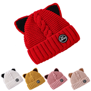 Neue Mode Tiktok Cute <span class=keywords><strong>Cat</strong></span> Ears Strick Toque Winter Beanie Hut für Frauen und Mädchen - Product Image 1