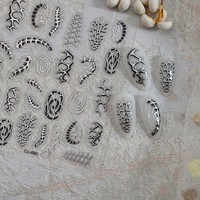 Stiker Kuku 5D Metalik Perak Motif Lily Hibiscus, Lucu, Manis, Trendi, Hiasan Pita, Hati, Huruf Inggris dengan Perekat