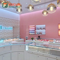 Vitrina de Exhibición de Joyería de Alta Gama, Ecológica, Impermeable, Moderna, de Madera y Vidrio con Iluminación LED, Metálica, para Boutique