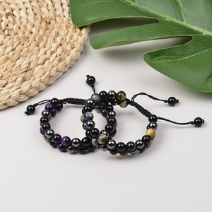 Bracelet réglable tressé en <span class=keywords><strong>hématite</strong></span> et oeil de tigre pour hommes Bracelet bijoux de mode avec perles de pierres naturelles pour cadeau de mariage - Product Image 4