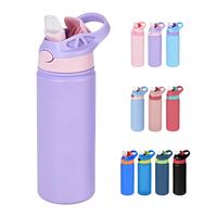 Bouteille d'eau isotherme en acier inoxydable pour enfants avec logo personnalisé, écologique, 500 ml, avec couvercle à vis, paille et poignée, double paroi sous vide