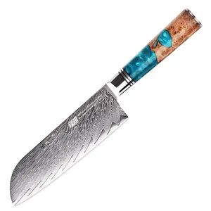 FINDEN Luxus Blue Resin Sapele Holzgriff 67 Schichten Damaskus Stahl messer Chef Kochen Japanische Küche Santoku Messer