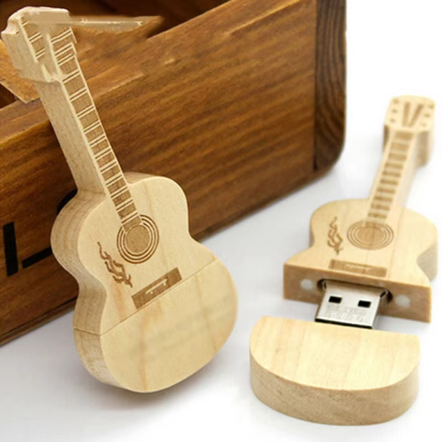 Custom Logo Flash Memory Wooden Guitar Shape 8GB 16GB 32GB 64GB 128GB Usb Flash Drive