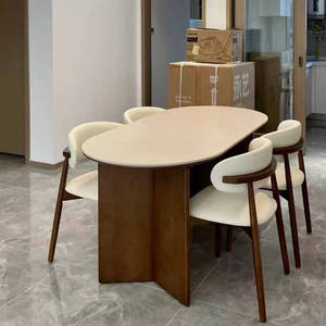 Tavolo da Pranzo Ovale Moderno con Gambe in Legno Massello <span class=keywords><strong>e</strong></span> Piano in Lastra di Roccia per 8 Persone, <span class=keywords><strong>Arredamento</strong></span> per la Casa - Product Image 1