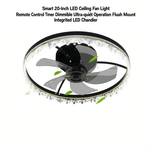 Ventilateur de plafond LED intelligent de 20 pouces avec télécommande, minuterie, variateur d'intensité, fonctionnement ultra-silencieux, montage encastré, lustre LED intégré - Product Image 1