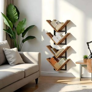 Mensole Galleggianti a Parete a 4 Livelli, Scaffale a Forma di Albero in Legno, Portaoggetti Sospeso <span class=keywords><strong>Marrone</strong></span> Classico Resistente per <span class=keywords><strong>Cucina</strong></span> - Product Image 5